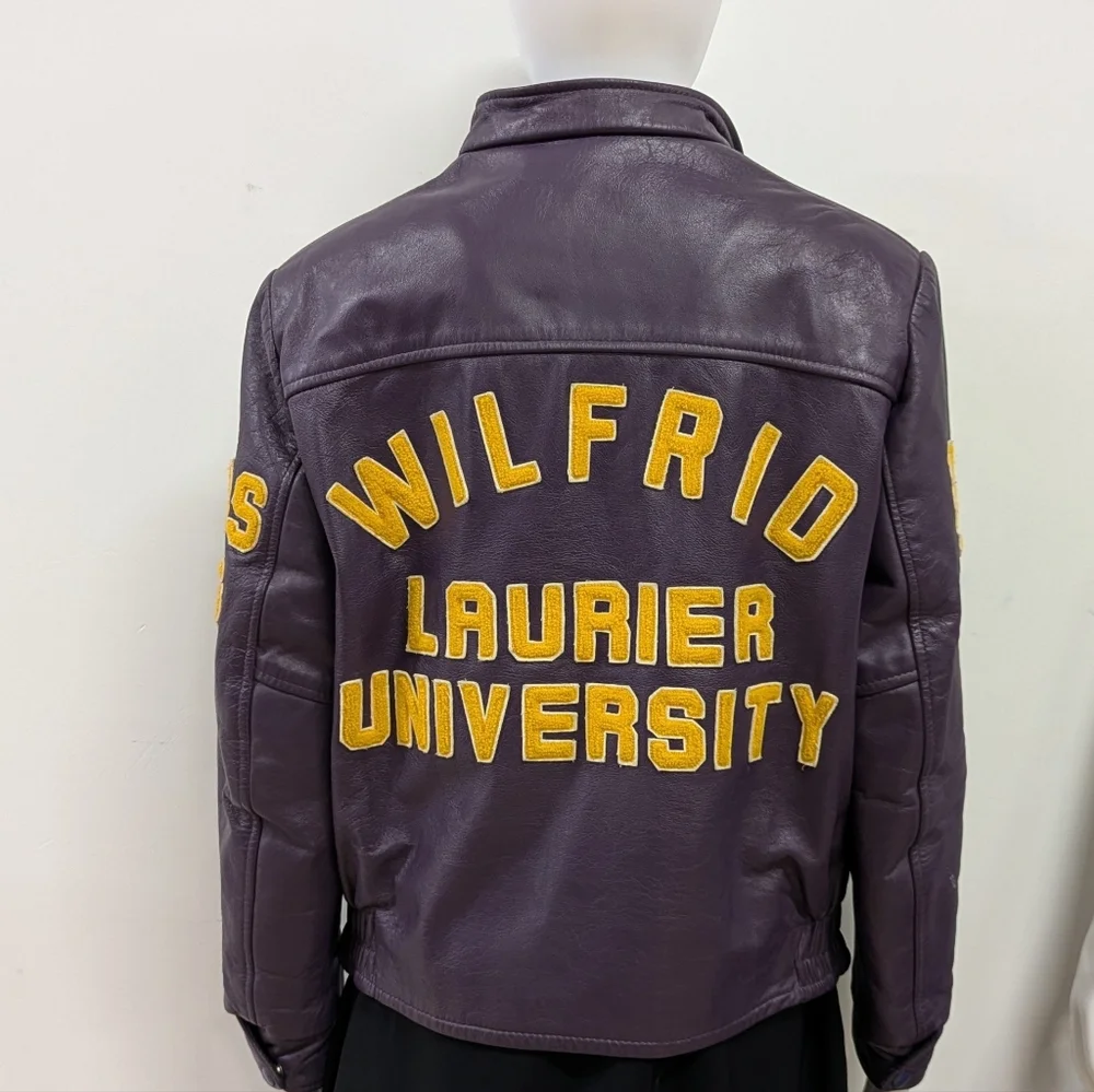 Purple Wilford Laurier University leather school jacket 1991 Honour Business - Picture 2 of 5